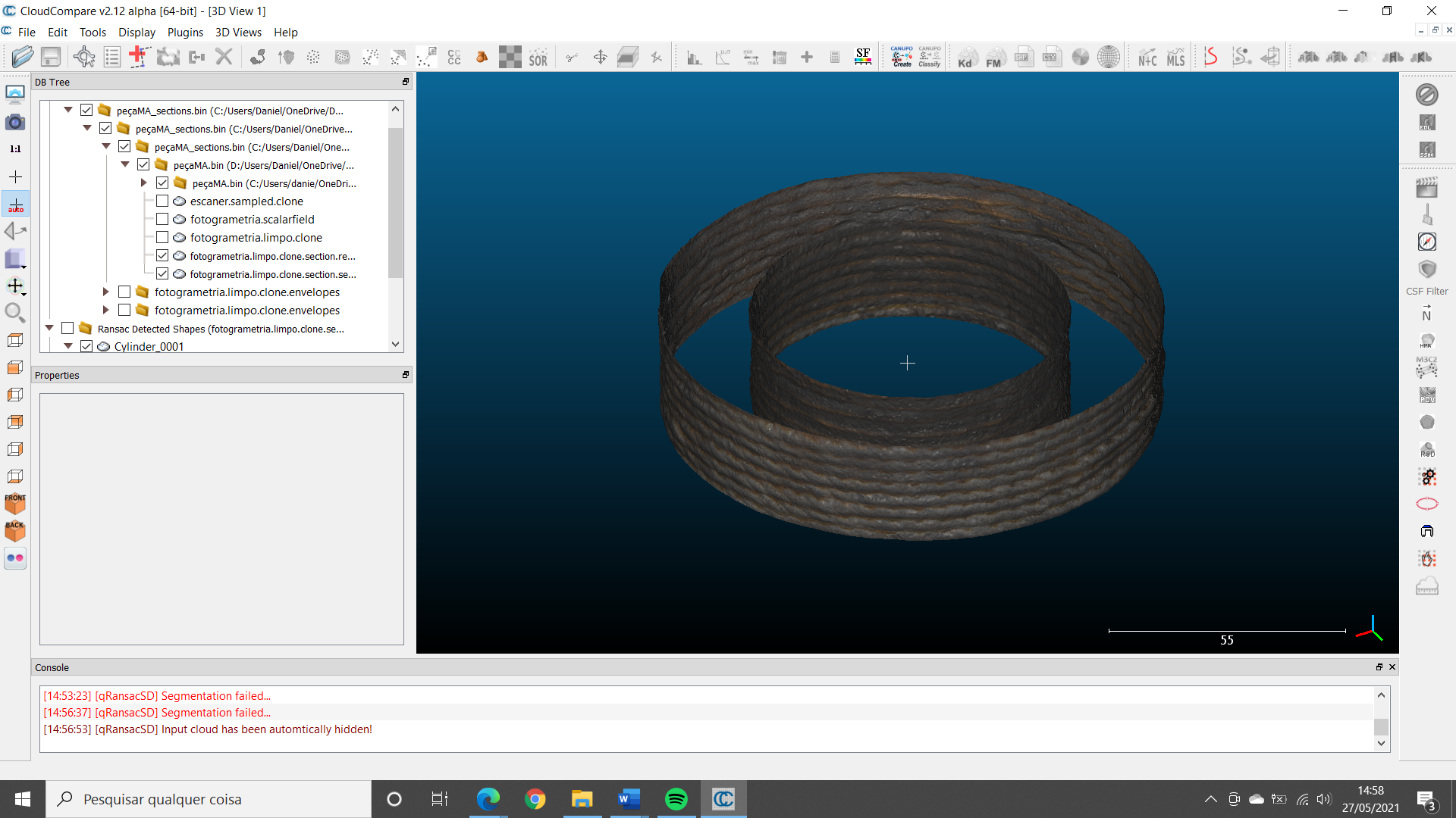 Model after applying the "Cross section" tool to get rid of the top part